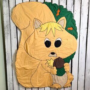 VTG Handmade Quilted Squirrel Acorn Quilt Blanket Kids 50x36 Toddlers Baby Throw